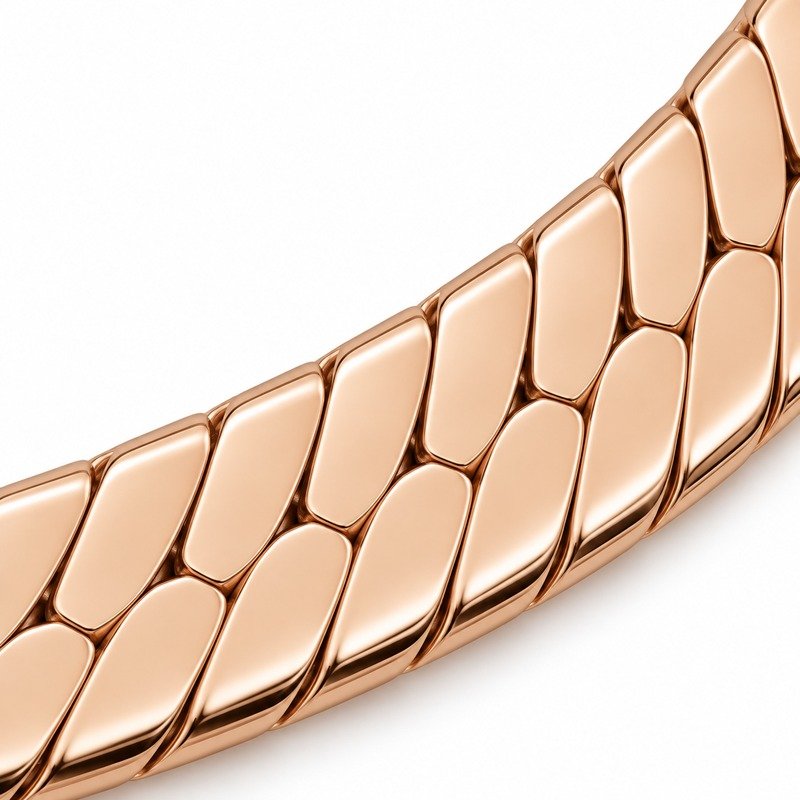 womens rose gold Stainless Steel herringbone necklace, material and craftsmanship close-up