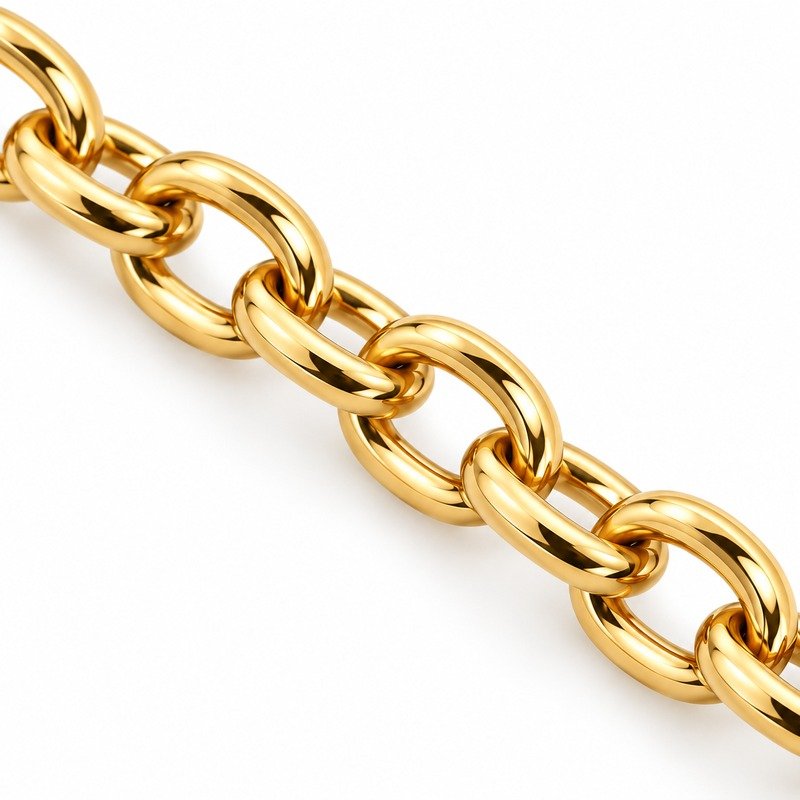 womens gold Stainless Steel cable chain necklace, material and craftsmanship close-up
