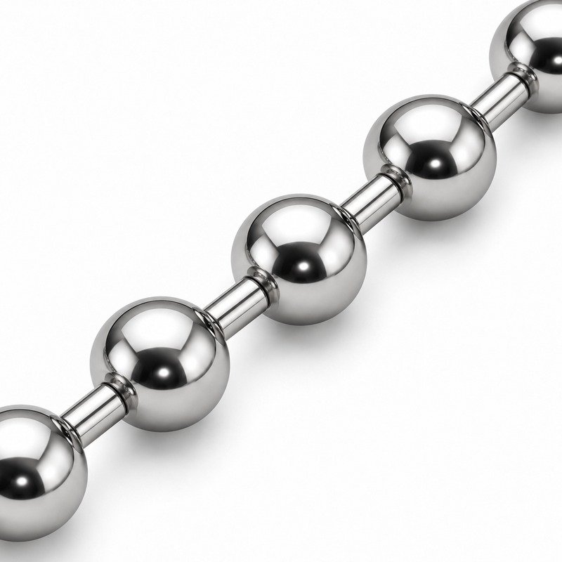 mens silver Stainless Steel ball chain necklace, material and craftsmanship close-up