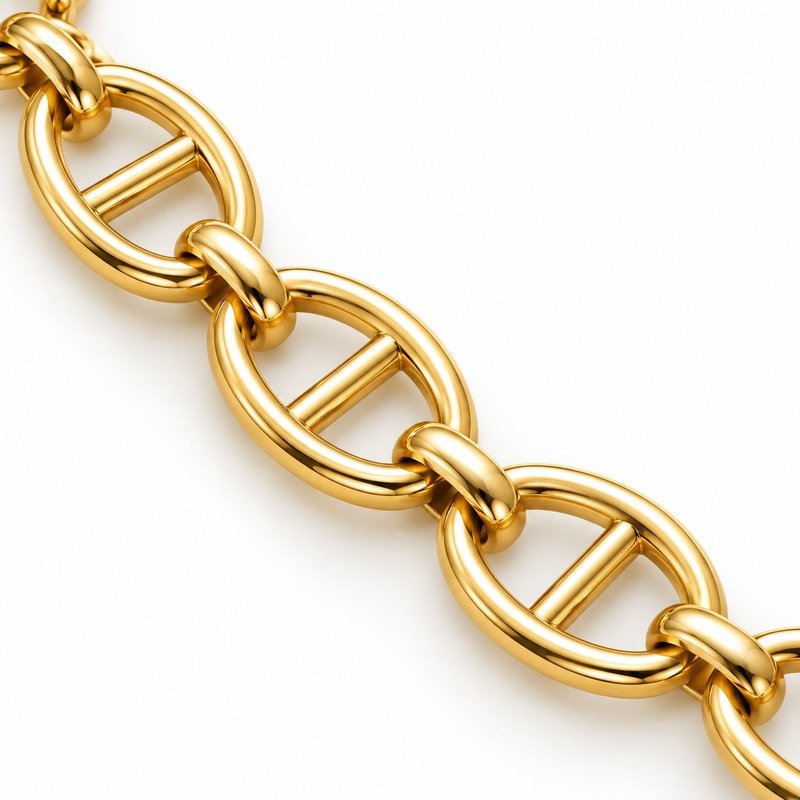 womens gold Stainless Steel mariner chain necklace, material and craftsmanship close-up