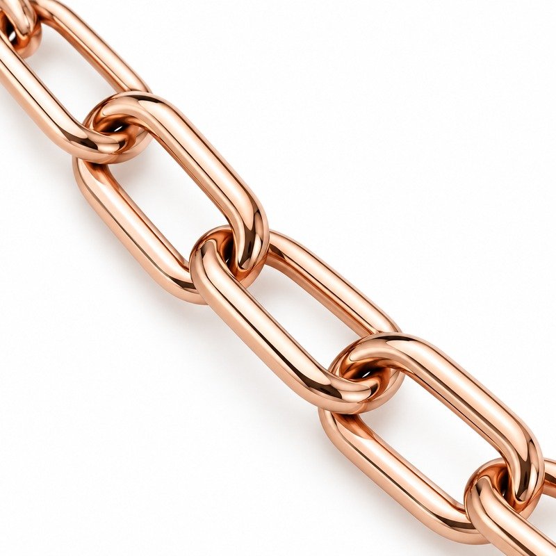 womens rose gold Stainless Steel paperclip chain necklace, material and craftsmanship close-up
