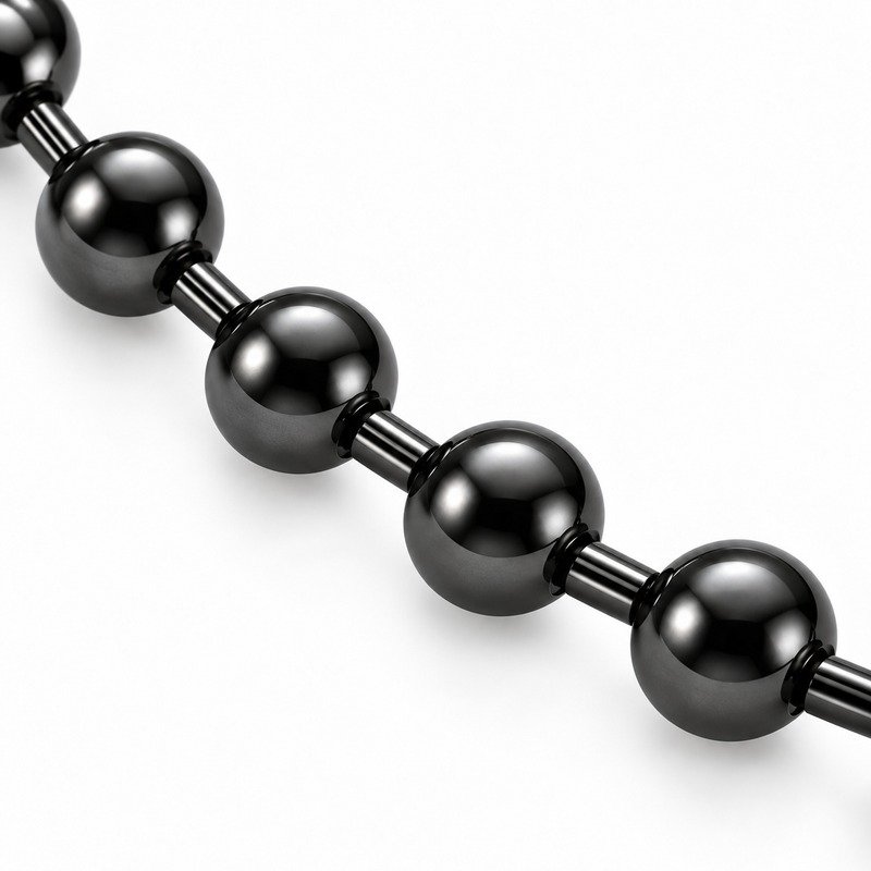 mens black Stainless Steel ball chain necklace, material and craftsmanship close-up