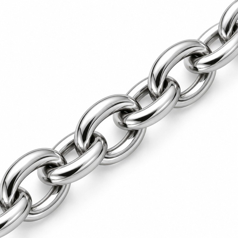womens silver Stainless Steel cable chain necklace, material and craftsmanship close-up