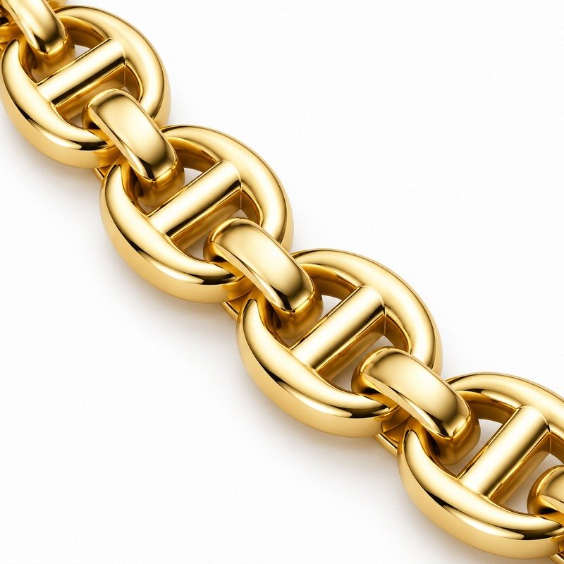 mens gold Stainless Steel mariner chain necklace, material and craftsmanship close-up