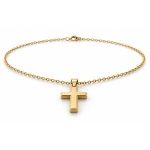 Men’s Gold Stainless Steel Beveled Cross Pendant Necklace