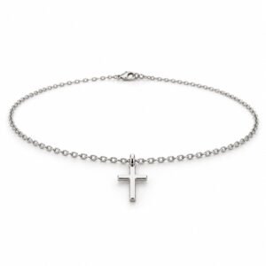 Women’s Silver Stainless Steel Petite Cross Pendant Necklace