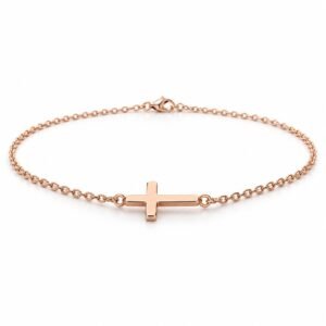 Women’s Rose Gold Stainless Steel Sideways Cross Pendant Necklace