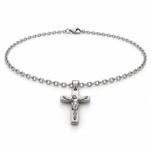 Men’s Silver Stainless Steel Crucifix Pendant Necklace