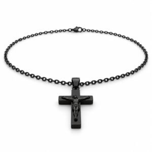 Men’s Black Stainless Steel Crucifix Pendant Necklace