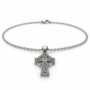 Men’s Silver Stainless Steel Celtic Cross Pendant Necklace