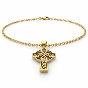 Men’s Gold Stainless Steel Celtic Cross Pendant Necklace