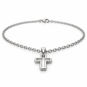 Men’s Silver Stainless Steel Open Cross Pendant Necklace