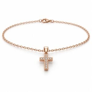 Women’s Rose Gold Stainless Steel Crystal Cross Pendant Necklace