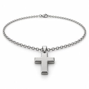 Men’s Silver Stainless Steel Brushed Cross Pendant Necklace