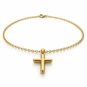 Men’s Gold Stainless Steel Rounded Cross Pendant Necklace