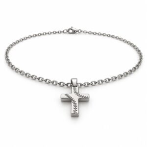 Men’s Silver Stainless Steel Baseball Cross Pendant Necklace
