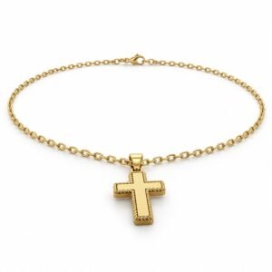 Men’s Gold Stainless Steel Rope Edge Cross Pendant Necklace