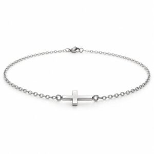 Women’s Silver Stainless Steel Sideways Cross Pendant Necklace