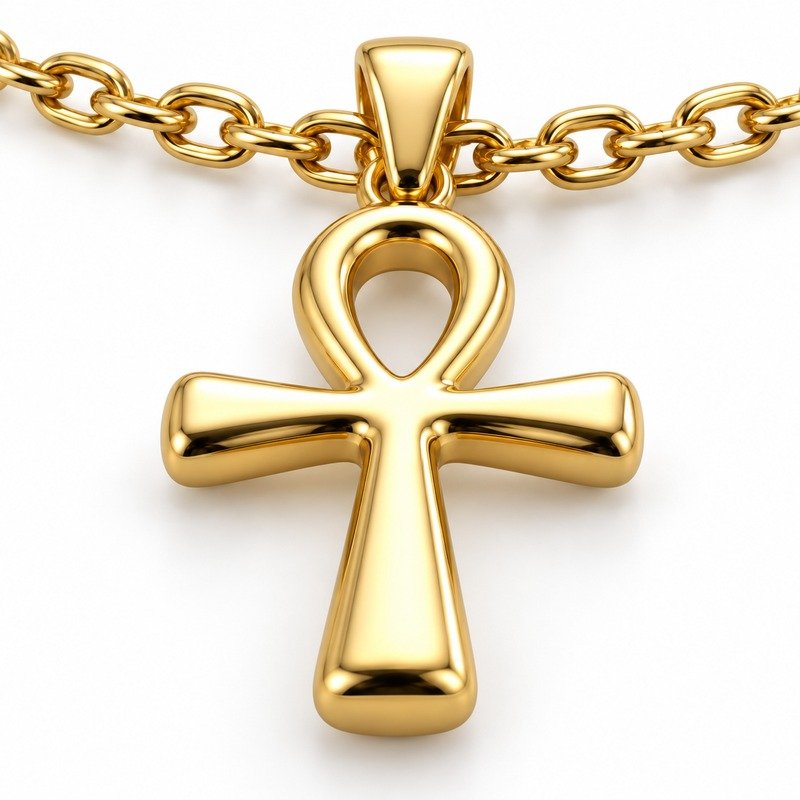 mens gold Stainless Steel ankh pendant necklace, material and craftsmanship close-up