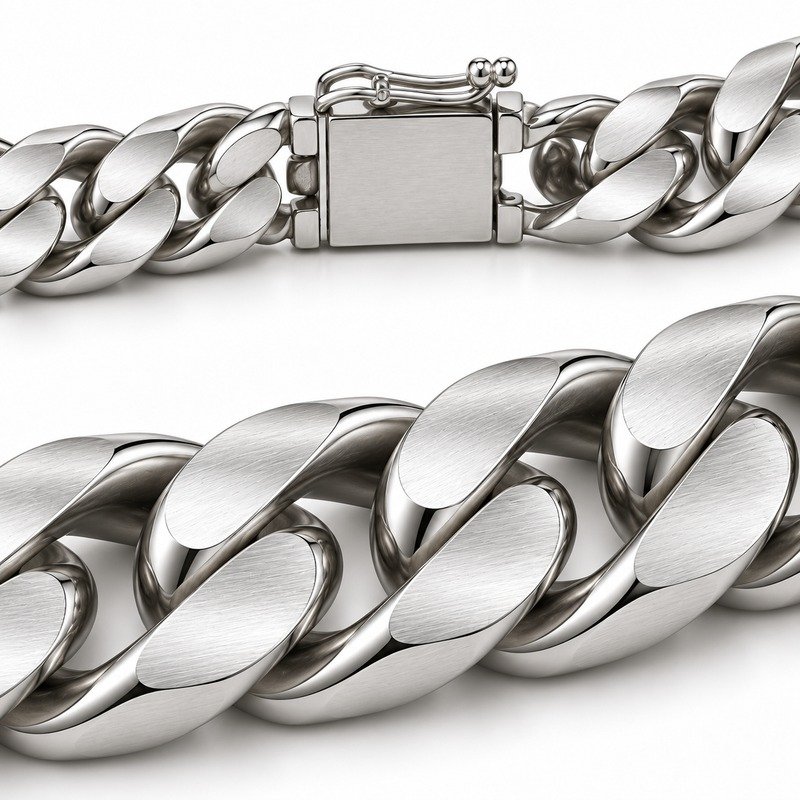 mens silver Stainless Steel 8mm cuban link necklace, material and craftsmanship close-up