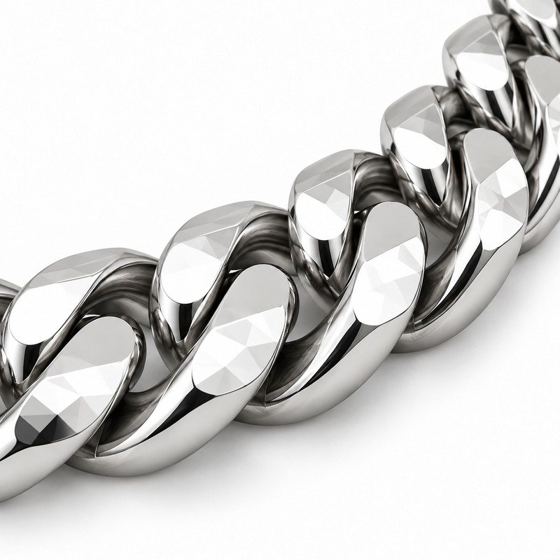 mens silver Stainless Steel 10mm cuban link necklace, material and craftsmanship close-up