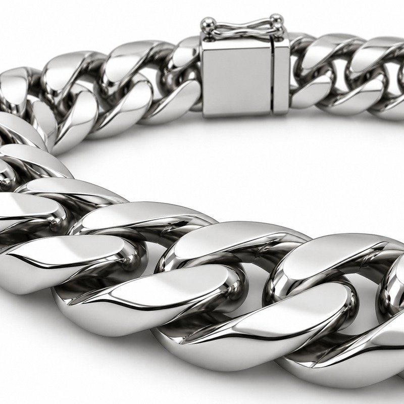 mens silver Stainless Steel 15mm cuban link necklace, material and craftsmanship close-up