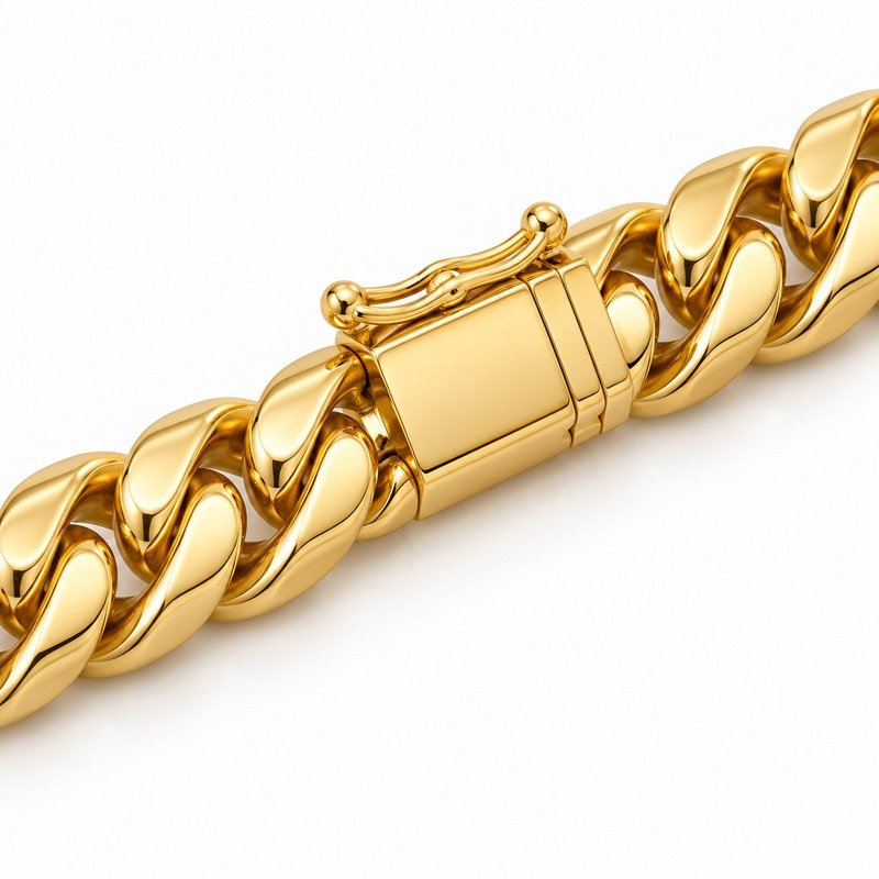 mens gold Stainless Steel 5mm cuban link necklace, material and craftsmanship close-up