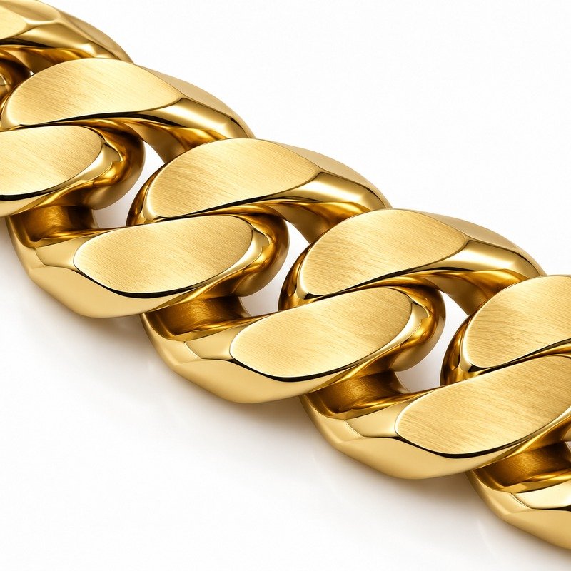mens gold Stainless Steel 8mm cuban link necklace, material and craftsmanship close-up