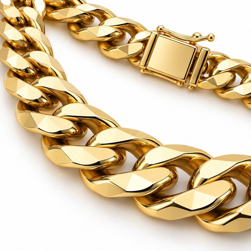 mens gold Stainless Steel 10mm cuban link necklace, material and craftsmanship close-up