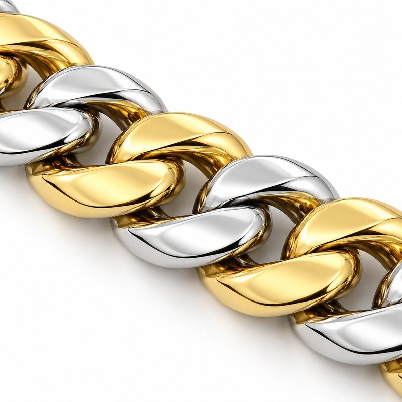 mens two tone Stainless Steel 5mm cuban link necklace, material and craftsmanship close-up