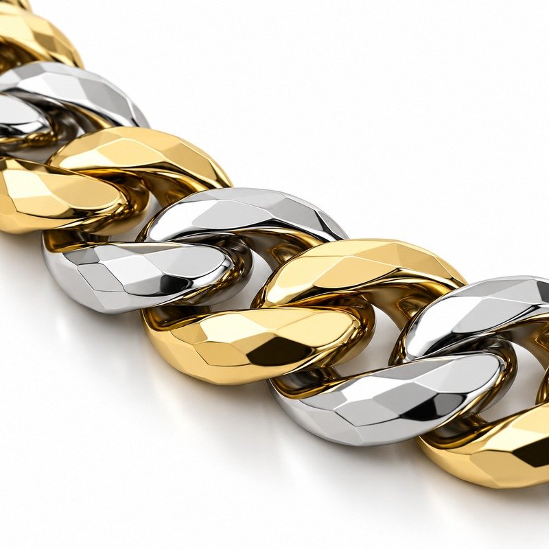 mens two tone Stainless Steel 10mm cuban link necklace, material and craftsmanship close-up