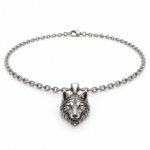 Men’s Silver Stainless Steel Wolf Pendant Necklace