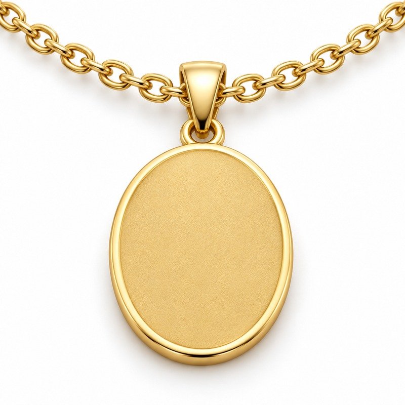 mens gold Stainless Steel st michael pendant necklace, reverse side and connection structure on white