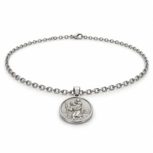 Men’s Silver Stainless Steel Saint Christopher Pendant Necklace