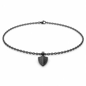 Men’s Black Stainless Steel Shield Pendant Necklace