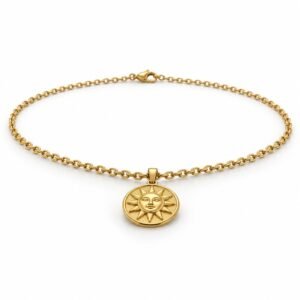 Men’s Gold Stainless Steel Sun Pendant Necklace