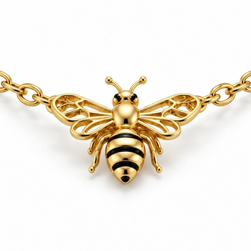 womens gold Stainless Steel honeybee pendant necklace, material and craftsmanship close-up