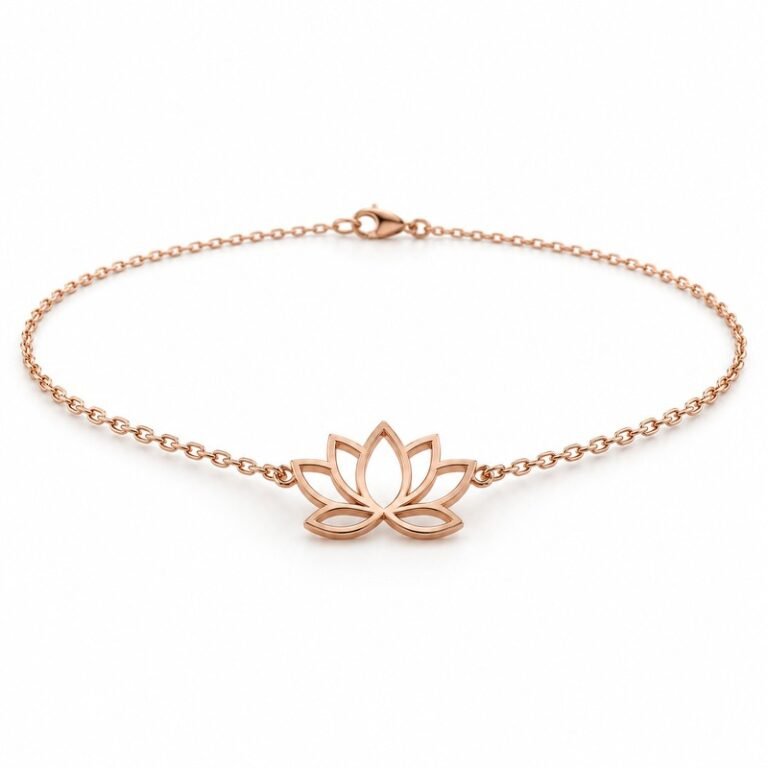 womens rose gold Stainless Steel lotus pendant necklace, at a 45-degree angle on white
