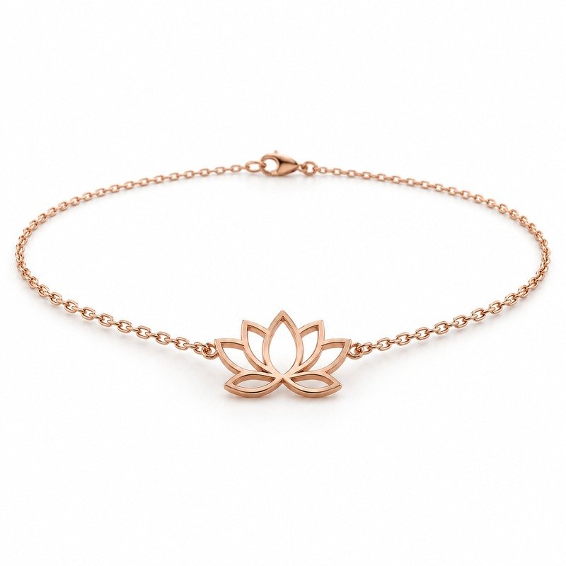 womens rose gold Stainless Steel lotus pendant necklace, at a 45-degree angle on white