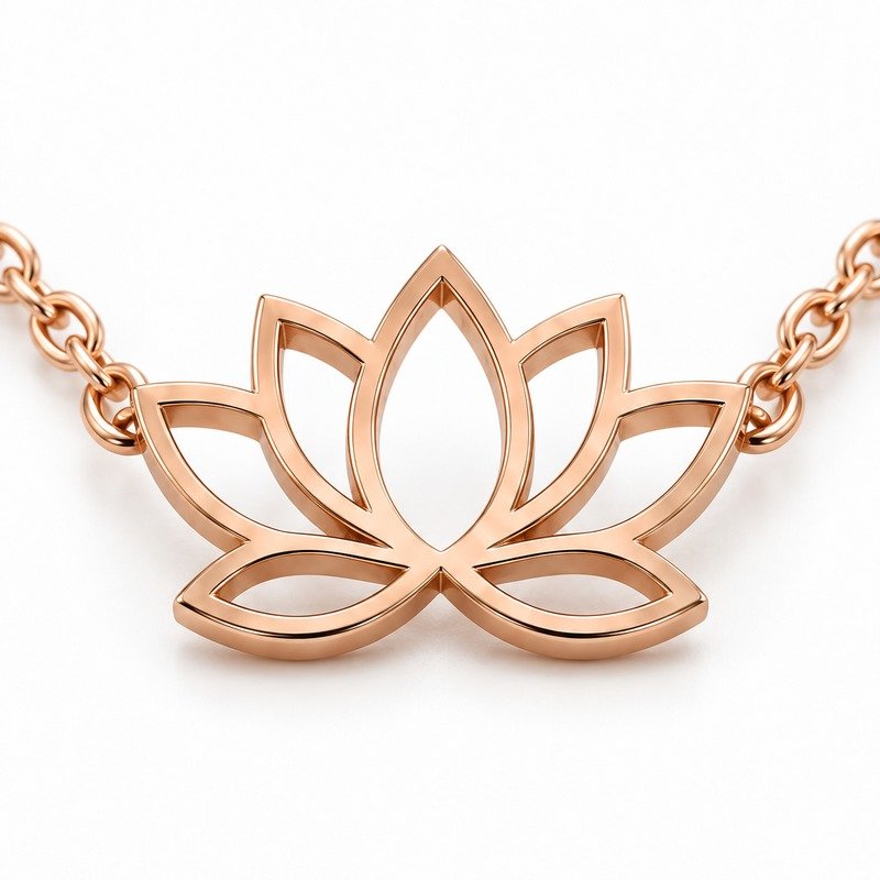 womens rose gold Stainless Steel lotus pendant necklace, material and craftsmanship close-up