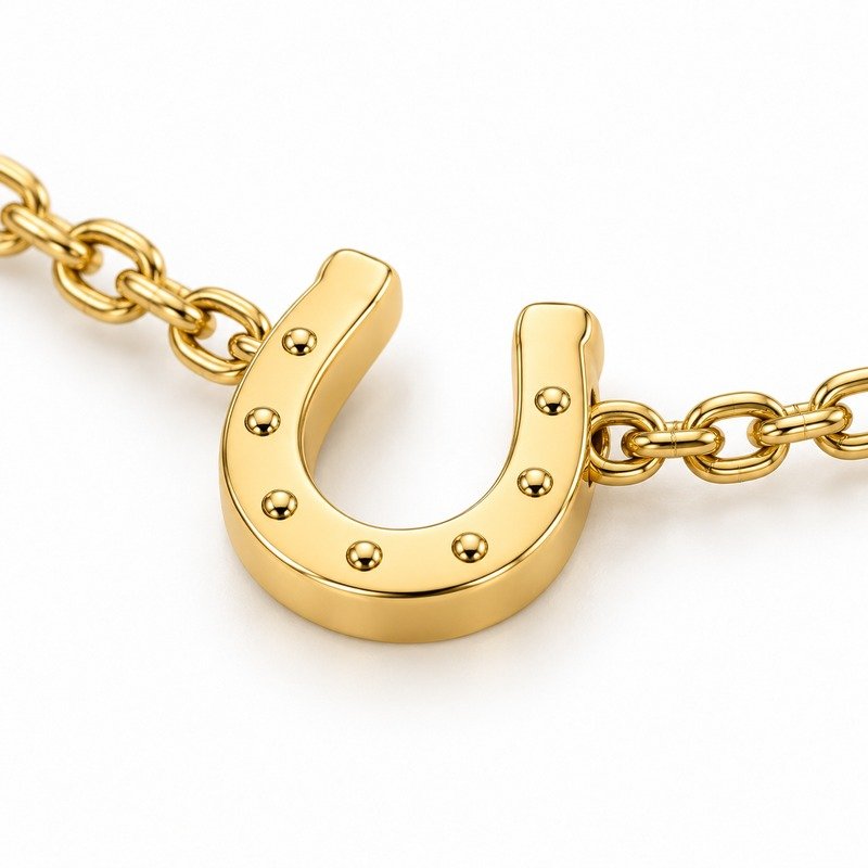 womens gold Stainless Steel horseshoe pendant necklace, material and craftsmanship close-up