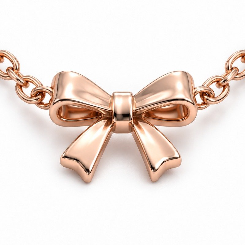 womens rose gold Stainless Steel bow pendant necklace, material and craftsmanship close-up
