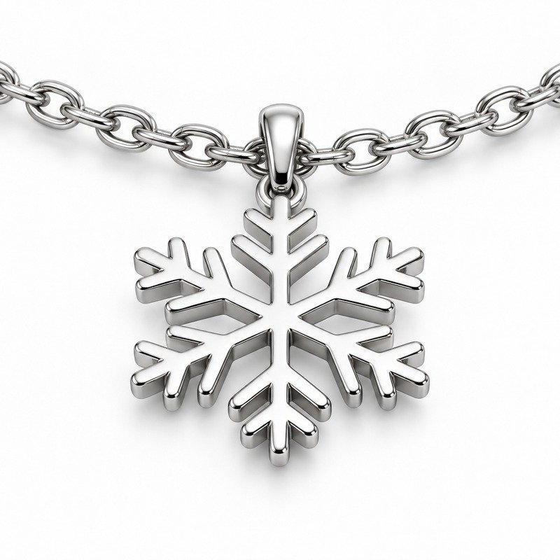 womens silver Stainless Steel snowflake pendant necklace, material and craftsmanship close-up