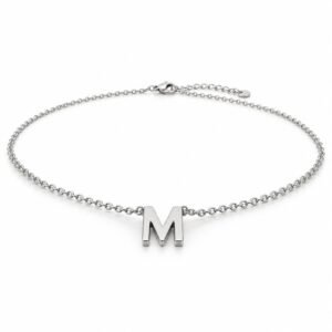 Women’s Silver Stainless Steel Initial M Necklace