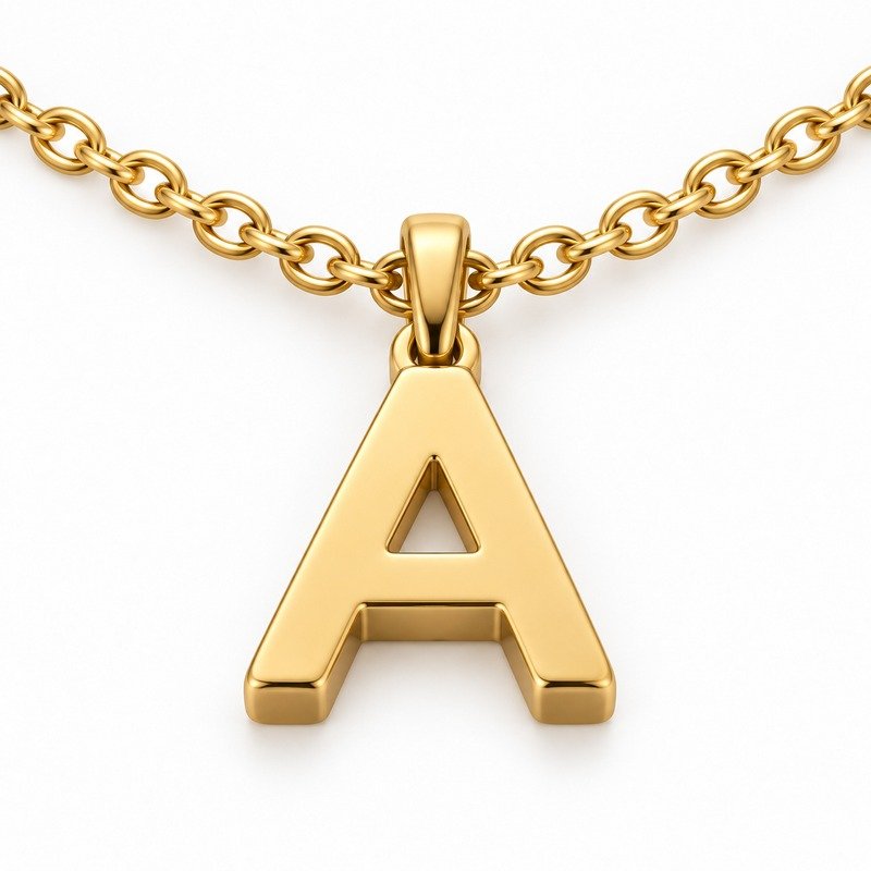 womens gold Stainless Steel initial a necklace, reverse side and connection structure on white