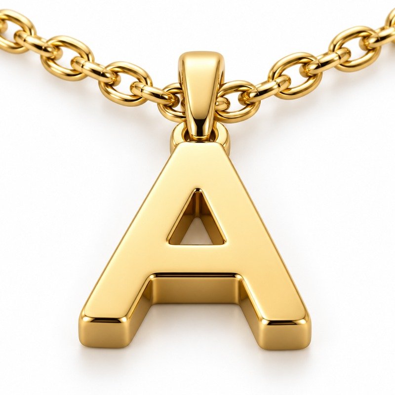 womens gold Stainless Steel initial a necklace, material and craftsmanship close-up