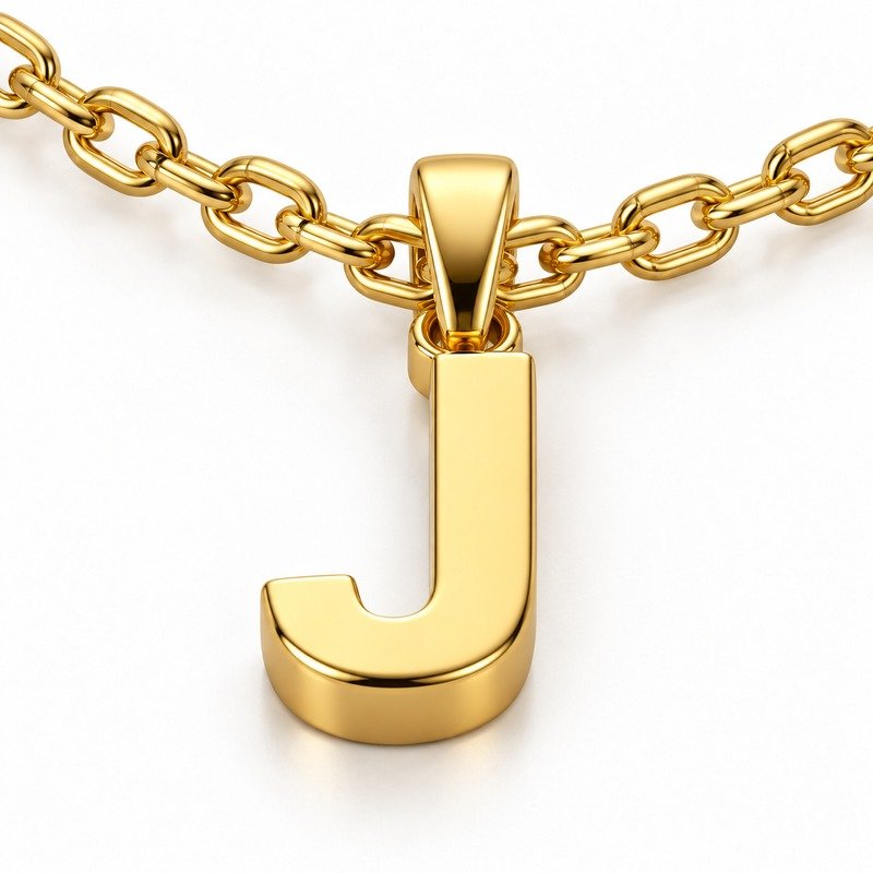 womens gold Stainless Steel initial j necklace, material and craftsmanship close-up
