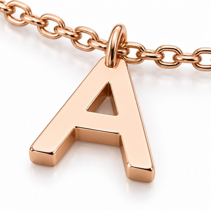 womens rose gold Stainless Steel initial a necklace, material and craftsmanship close-up