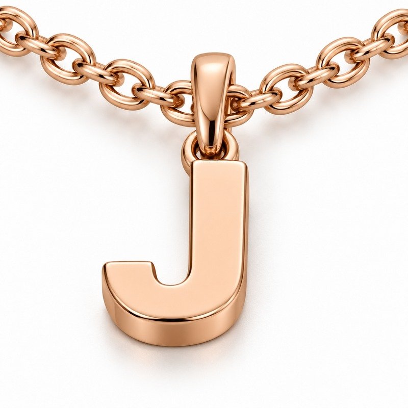 womens rose gold Stainless Steel initial j necklace, material and craftsmanship close-up