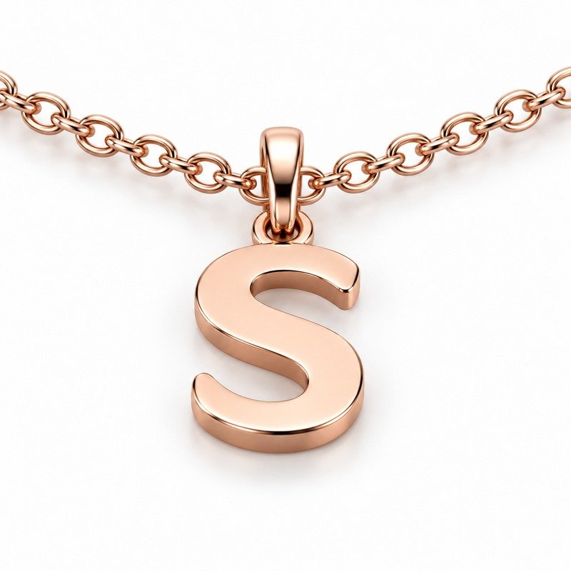 womens rose gold Stainless Steel initial s necklace, reverse side and connection structure on white